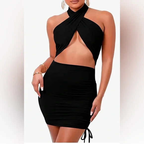 Bodyco Dresses | Womens Halter Criss Cross Mini Dress | Color: Black | Size: M | Juneberryjossie's Closet